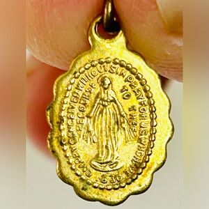 Vintage Mini Gold Plated Miraculous Medal of the Immaculate Conception Pendant
